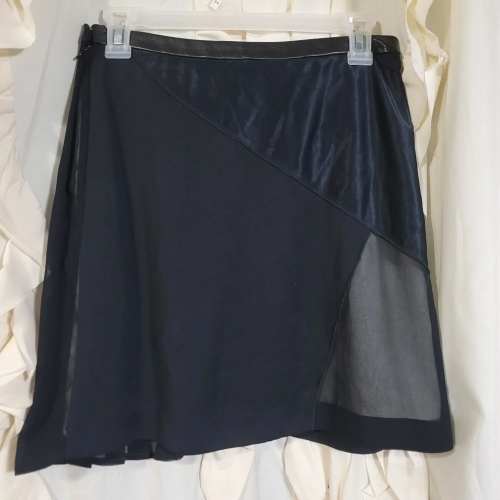 Rag & Bone Black Pleated Sheer Lined Skirt Leather 0 - Picture 4 of 10